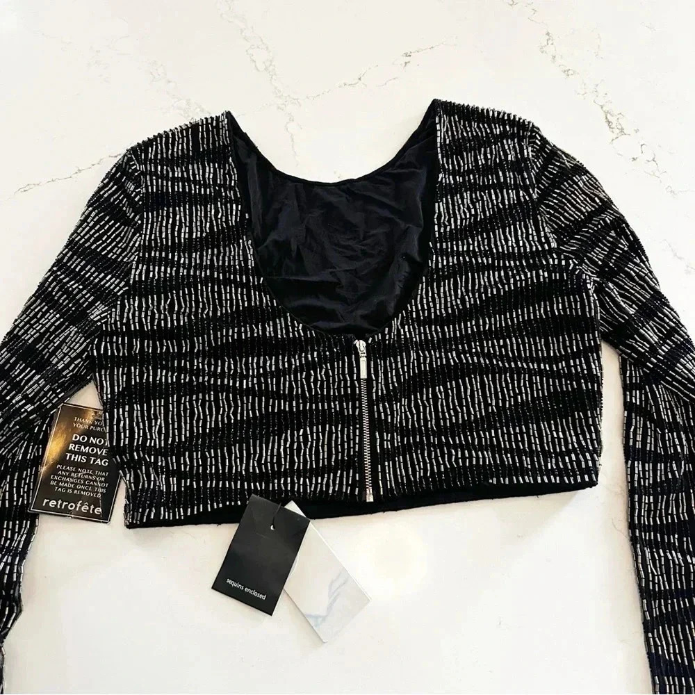 Retrofête Bryant Sequin Tiger Stripe Top | Black/Gunmetal | Large - Picture 10 of 10